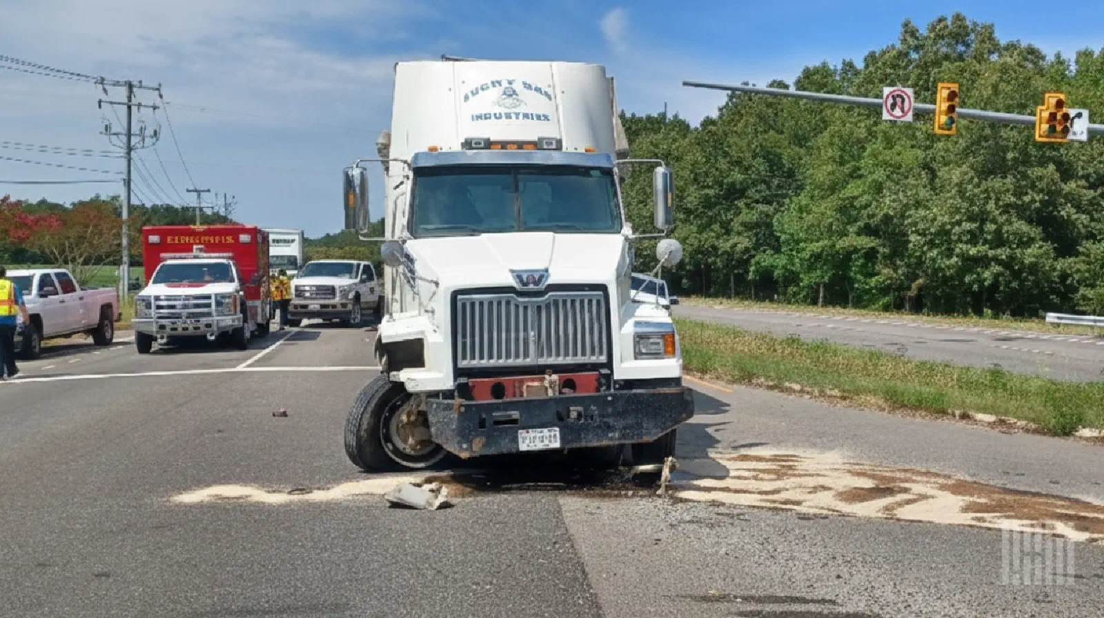 Semi-truck accident scene used in Cowtown Logistics' Montgomery v. Caribe industry alert. Semi-truck accident scene used in Cowtown Logistics' Montgomery v. Caribe industry alert.