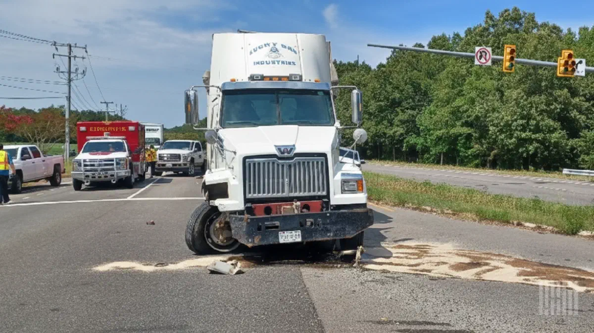 Semi-truck accident scene used in Cowtown Logistics' Montgomery v. Caribe industry alert. Semi-truck accident scene used in Cowtown Logistics' Montgomery v. Caribe industry alert.